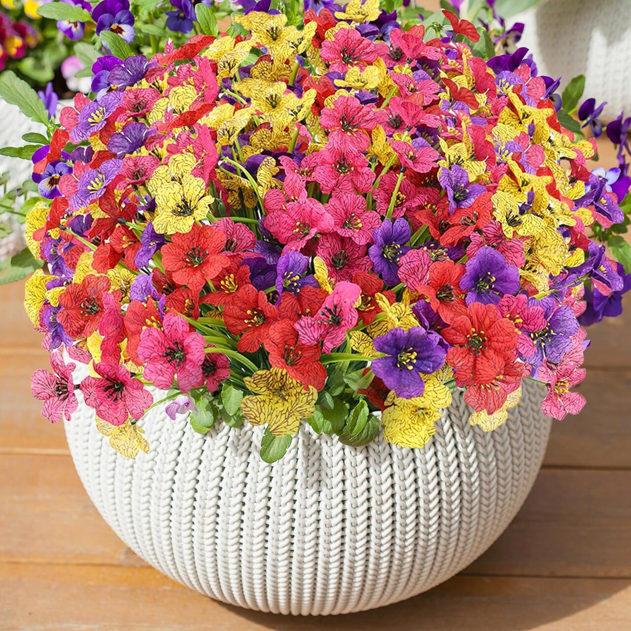 16 Bundles Colorful Artificial Spring Flowers for Outdoor Planters, Garden & Window Boxes (4 Colors)